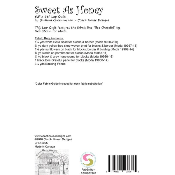 Sweet As Honey Lap Quilt Pattern CHD2005 For Sale - Image 2